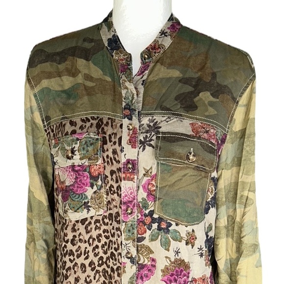 Anthropologie Pilcro Camo Leopard Floral Print Relaxed Button Down Shirt - XS - Picture 6 of 15